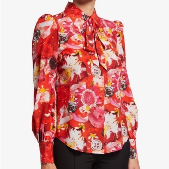 The Marc Jacobs Printed Silk Tie-Neck Blouse